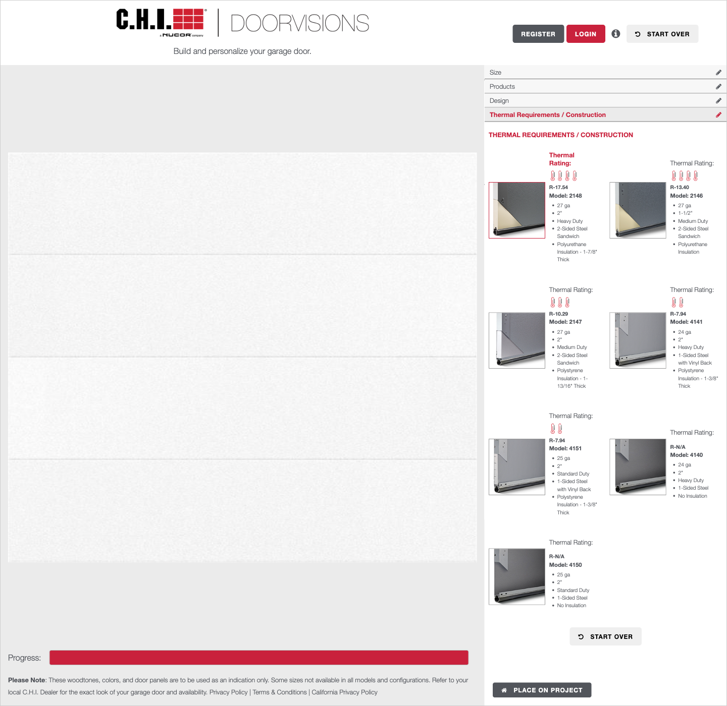 Current CHI DoorVisions interface showing garage door design and configuration options.